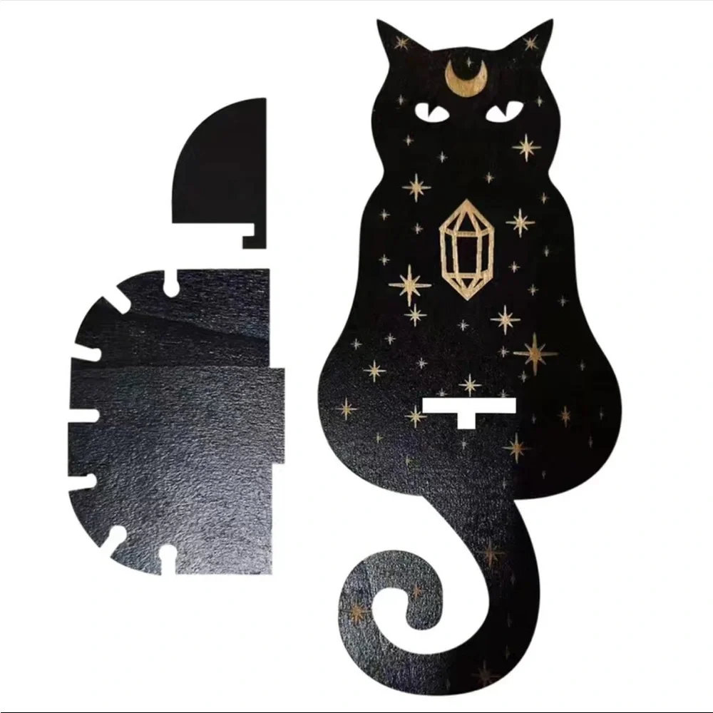 Elegant Little Cat-Shaped Wooden Crystals Candle Storage‎ Rack 9.5”x4” aprox